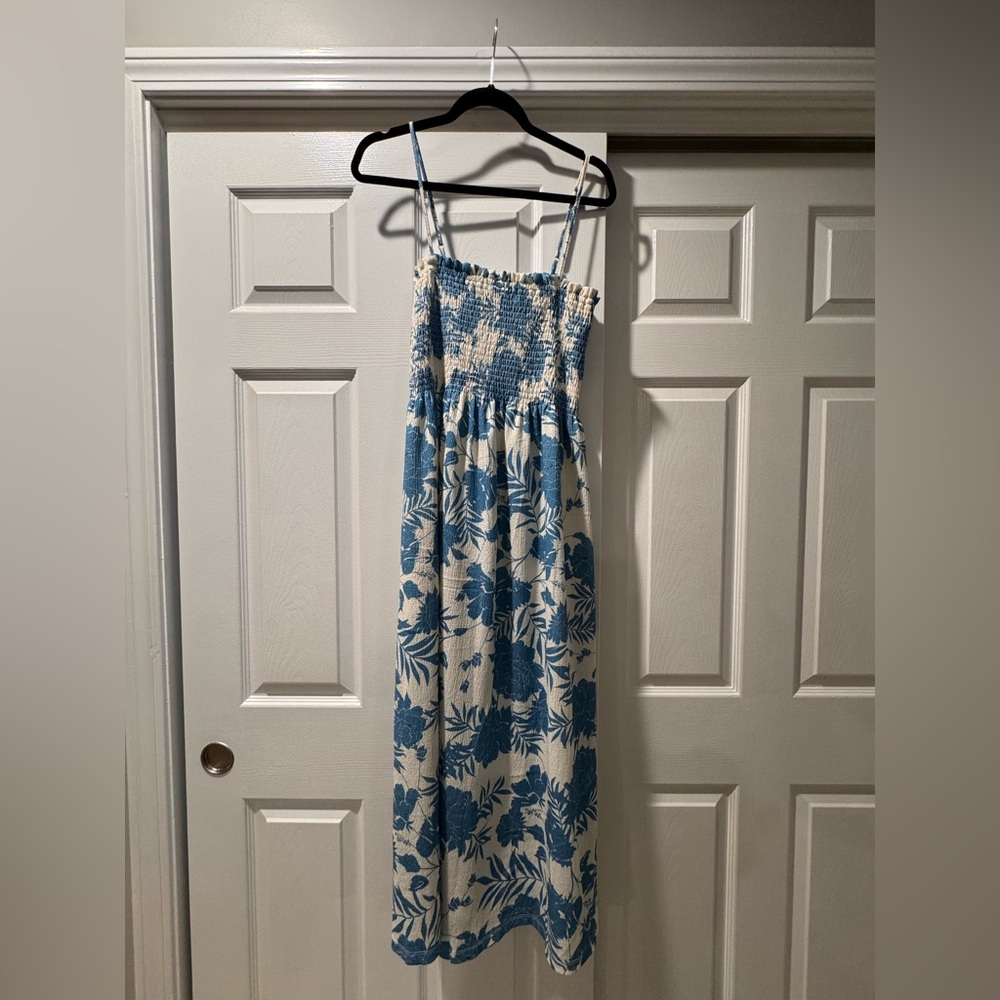 Floral Blue and White Maxi Dress smocked!
